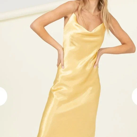Yellow Satin Long Dress | Color: Yellow | Size: L | Lasnunezboutiqu's Closet